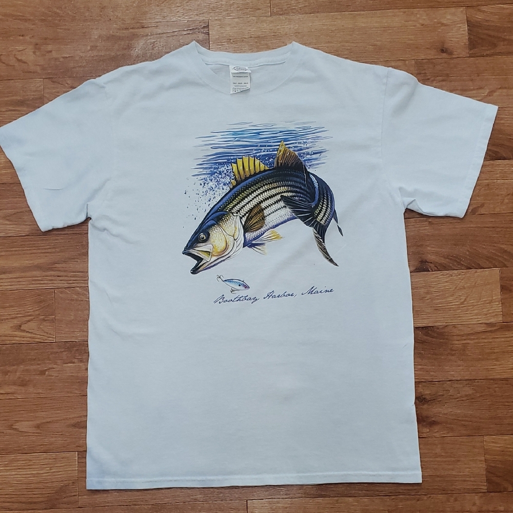 Delta White Graphic Tee with Fish Design